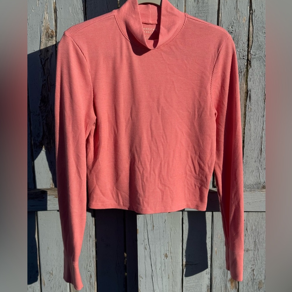 American Eagle Outfitters Waffle Cropped Shirt Womens XL X-Large Pink Ribbed Top